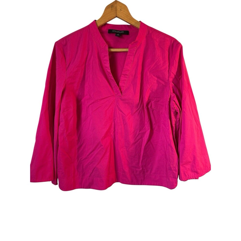 Marc New York Hot Pink Mandarin Collar 3/4 Bell Sleeve Shirt Size Medium Career